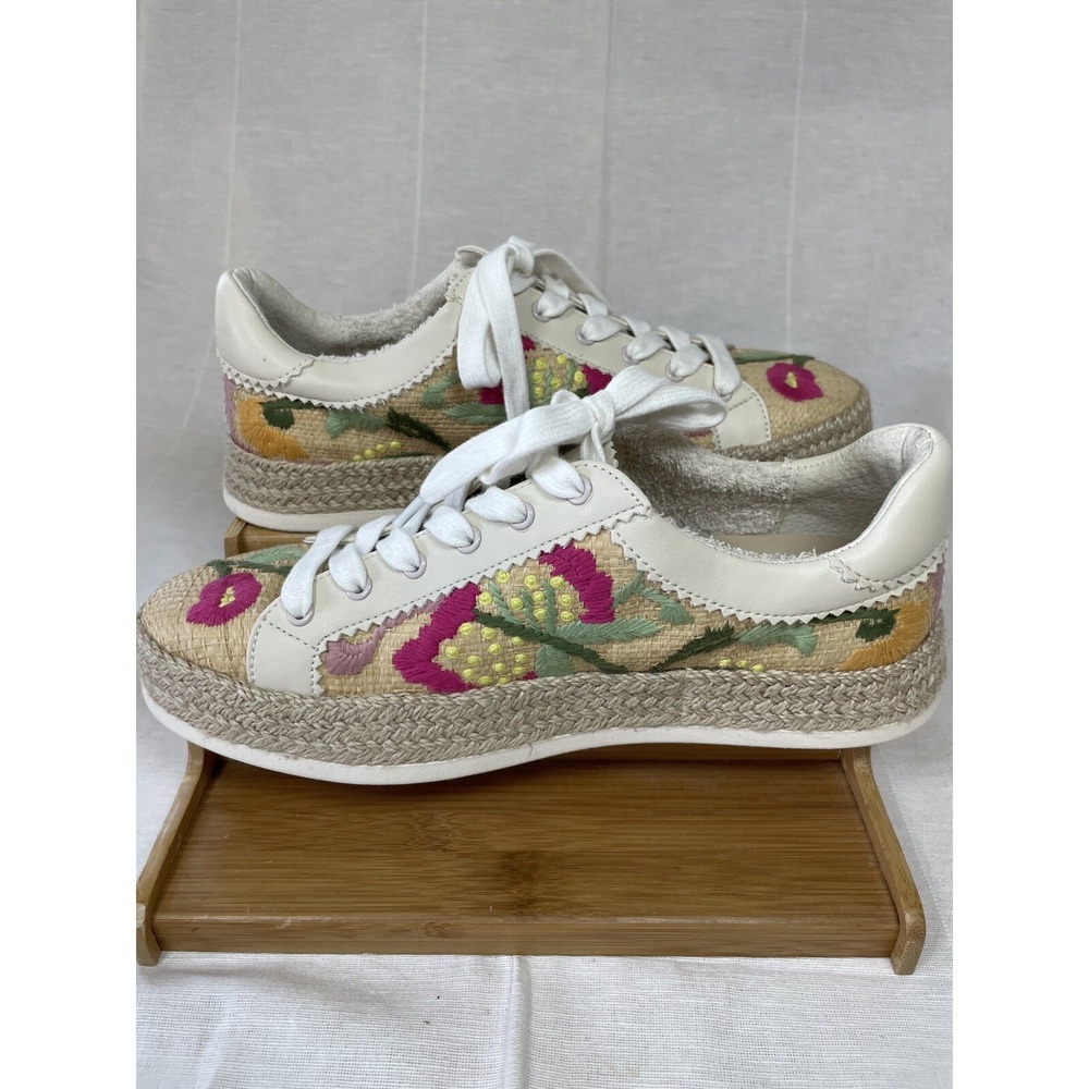 NEW Dolce Vita: Azalia in Floral Multi Raffia Sneakers Embroidered Shoes Size 8 - Picture 2 of 5